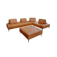 MODULSOFA MIT HOCKER WIOLO 3ER SET Braun Leder - Silberfarben/Braun, Leder/Metall (350/83/350cm) - KAWOLA