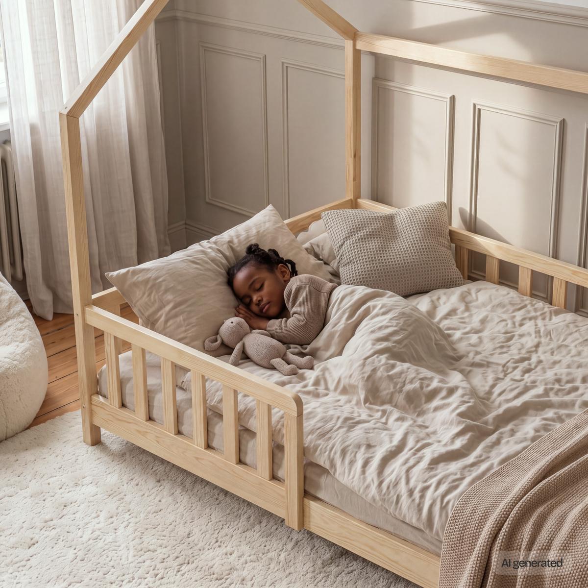 HAUSBETT Hesel - Naturfarben, Holz (120/200cm) - [en.casa]