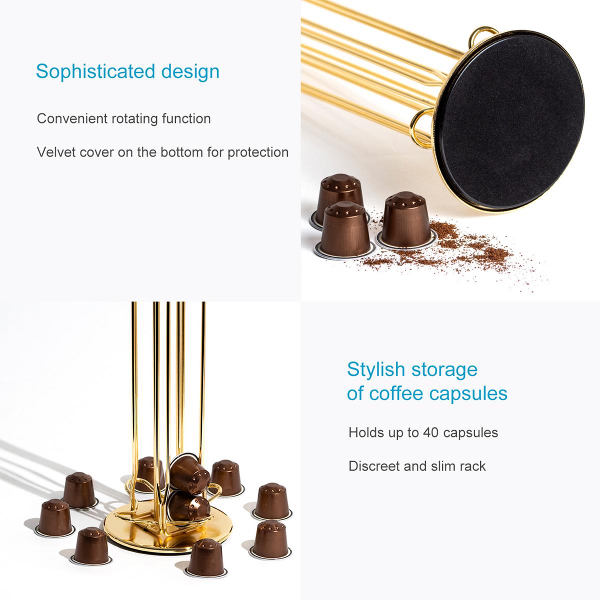 KAFFEE KAPSELHALTER kompatibel mit Nespresso Kapseln (40 Stück) - Goldfarben, Metall (11.5/37.5/11.5cm) - Intirilife