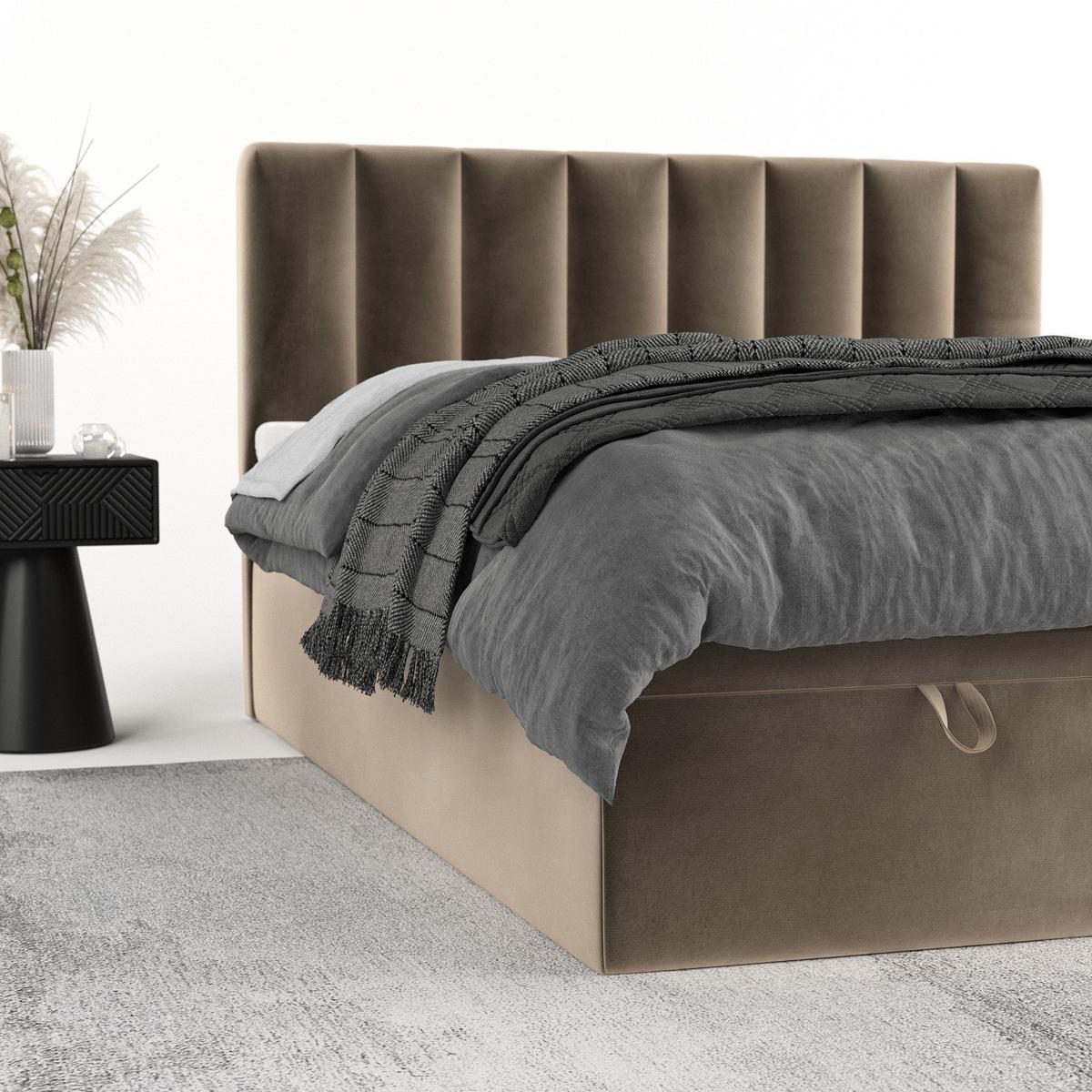 BOXBETT Lume 160/200 cm Taupe im Paros Stoff - Taupe/Schwarz, Holz/Holzwerkstoff (160/200cm) - AltaBeds