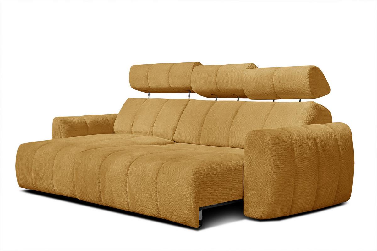ECKSOFA KIMI 3-Sitzer, ausziehbarer Sitz, verstellbare Kopfstützen, senfgelb - Gelb/Schwarz, Holzwerkstoff/Textil (270/160cm) - Wozimo