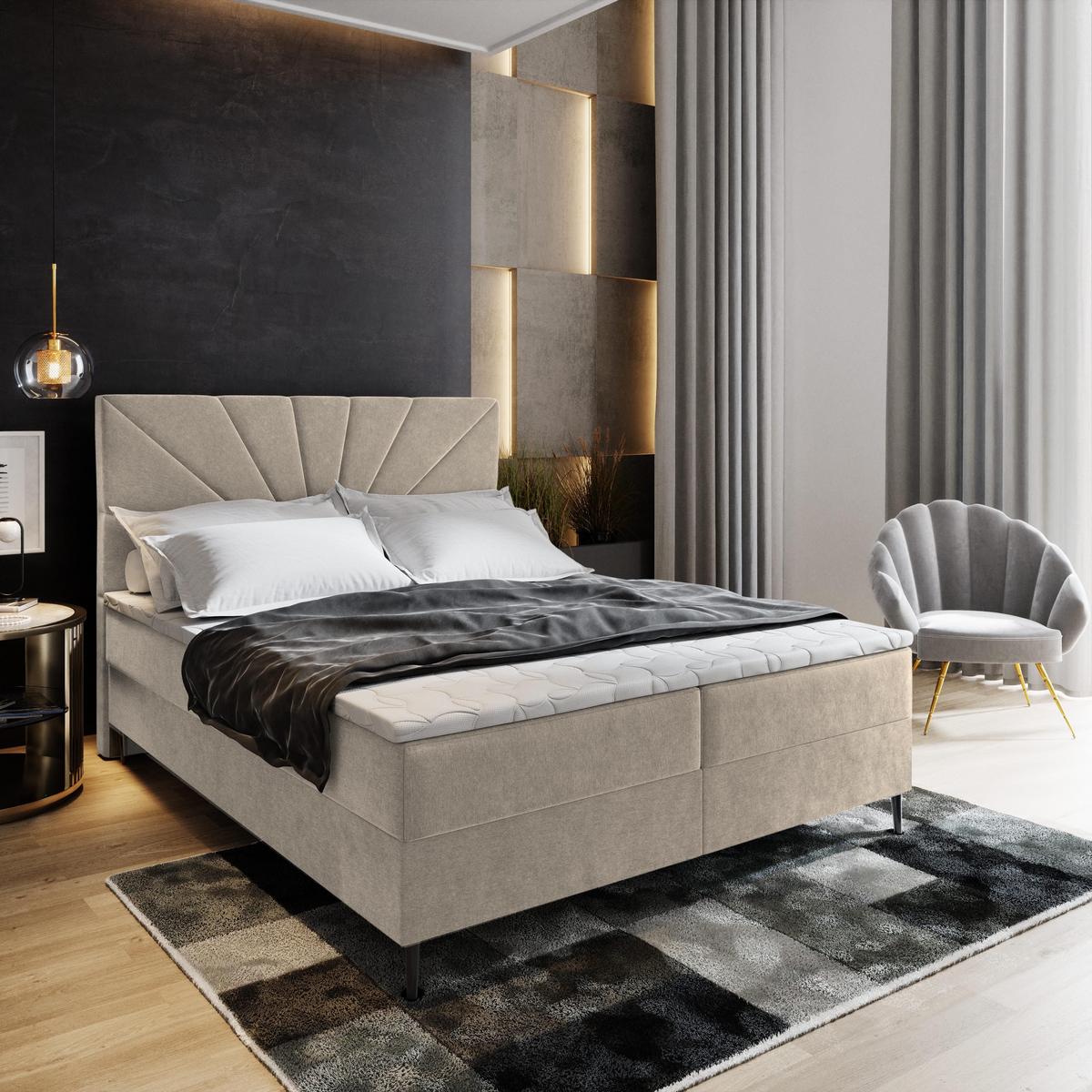 BOXBETT MURI 140x200 cm mit Matratze und Topper - Beige - Beige, Holz (140/200cm) - MASSENO
