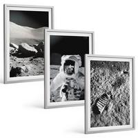BILDER SET 3er Set - 40x60 cm Silberner Rahmen - NASA-Fotos vom Mond Astronaut - Silberfarben, Kunststoff (40/60cm) - TULUP