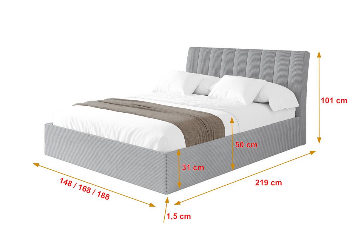 POLSTERBETT mit Bettkasten und Lattenrost, Boxbett ohne Matratze - ILAN 160x200 Grau - Alufarben, Holzwerkstoff/Textil (160/200cm) - ALTDECOR