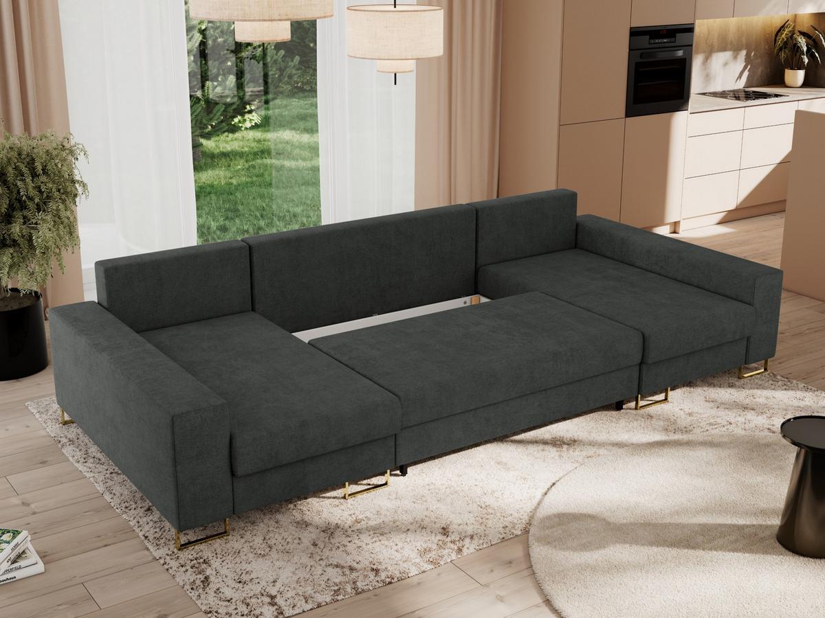 WOHNLANDSCHAFT DORIAN U Struktur Dunkelgrau - Dunkelgrau/Goldfarben, Textil/Metall (312/85/138cm) - MKS