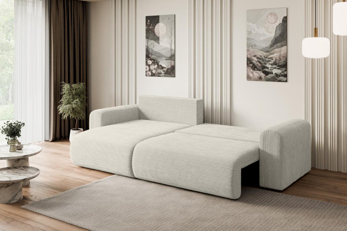 ECKSOFA mit Schlaffunktion und Bettkasten ORRO-L - 272x145x83 cm Creme Cord - Hellgrau/Creme, Holzwerkstoff/Kunststoff (272/145cm) - ALTDECOR