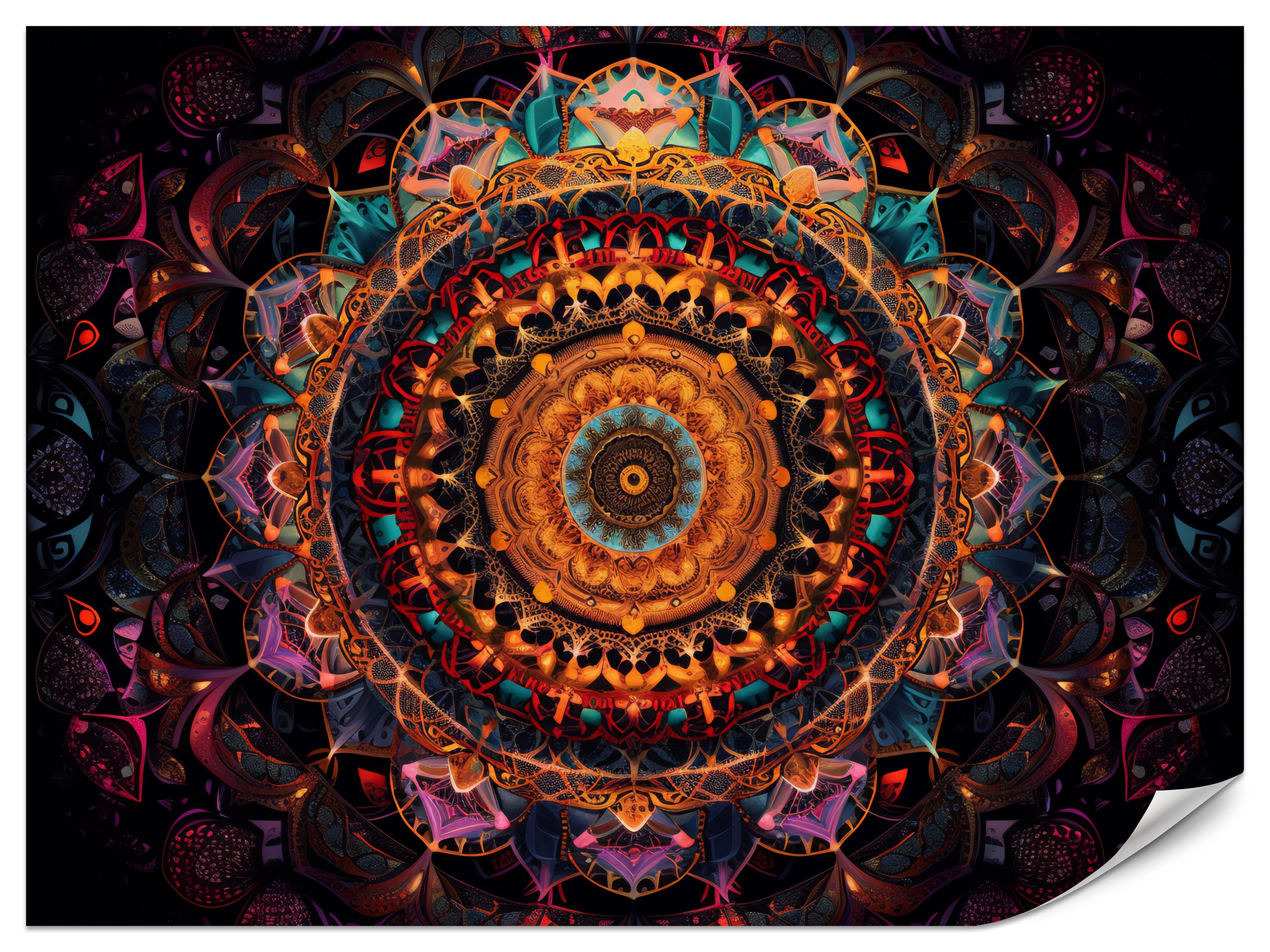 FOTOTAPETE für Schlafzimmer Bunte Mandala Vintage Orientalisch Harmonisch 500x350 - Gelb/Rot, Papier (500/350cm) - Muralo