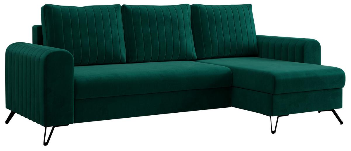 ECKSOFA Axel Velvet Dunkelgrün - Dunkelgrün/Schwarz, Textil/Metall (242/140cm) - MKS