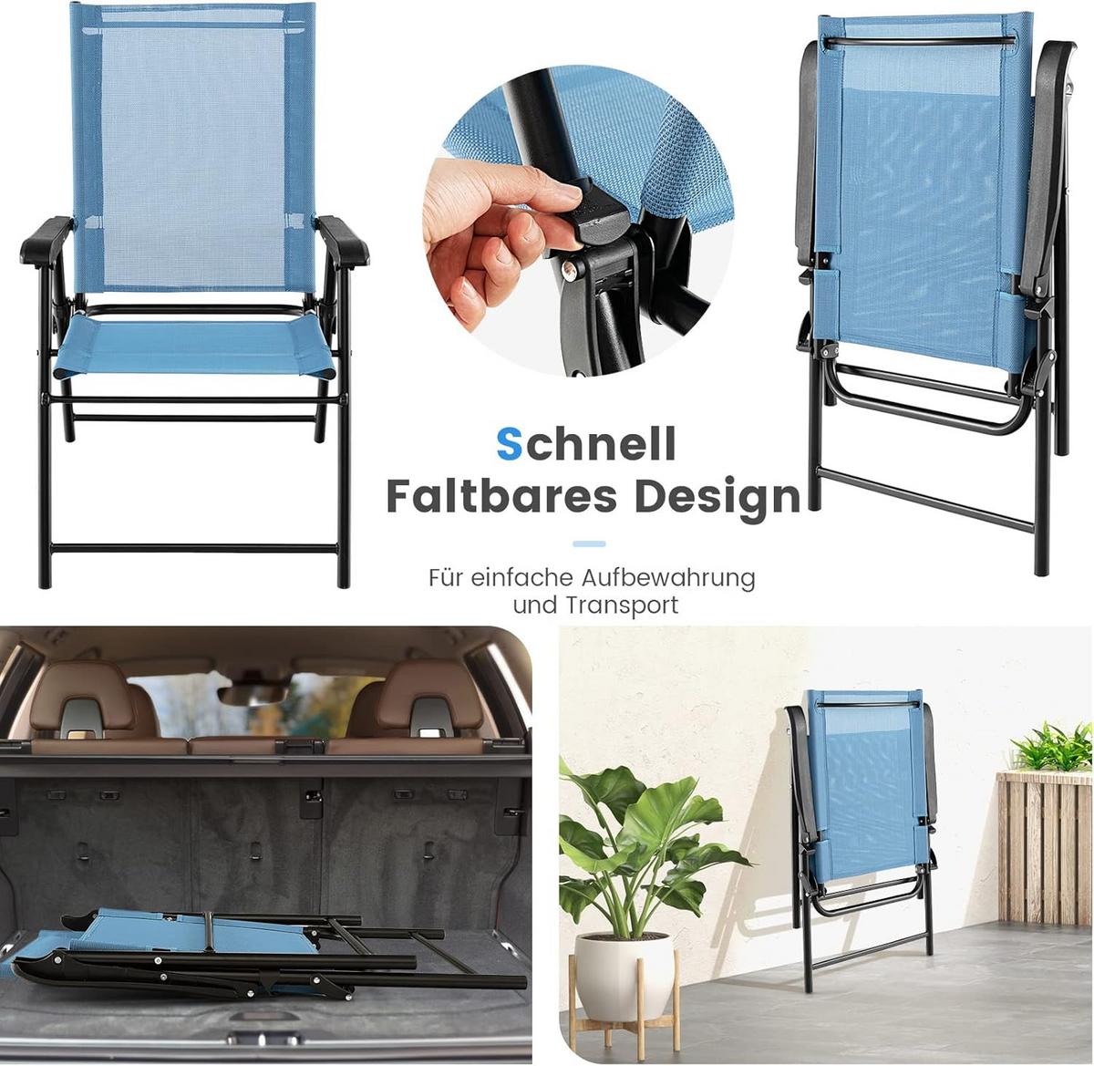 KLAPPSTÜHLE Blau(2er-Set) - Blau, Metall (65/93/60cm) - COSTWAY
