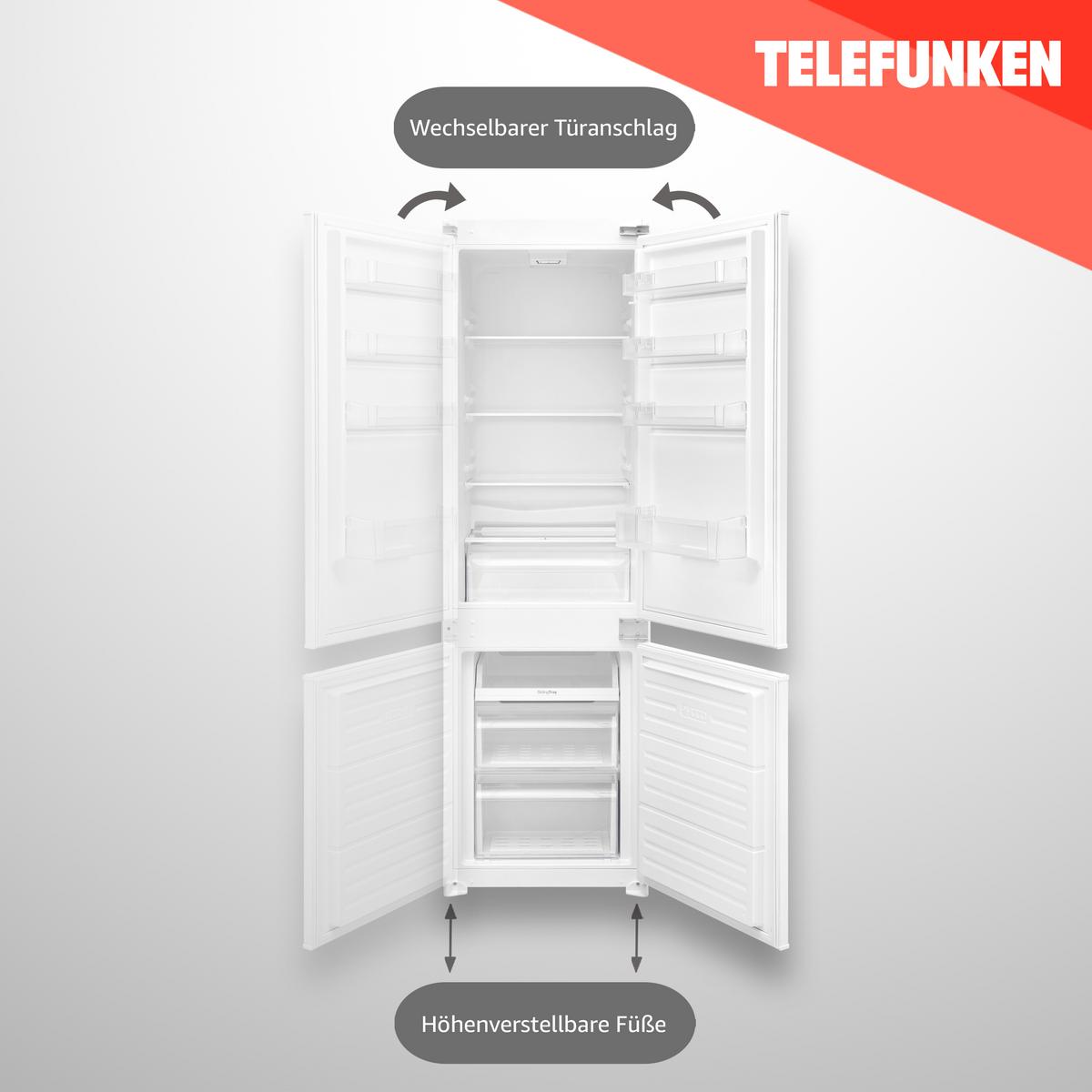 KÜHL-GEFRIER-KOMBINATION, Einbau 178cm Nische, 251 Liter, Less Frost - Weiß, Glas/Kunststoff (54/177/54.5cm) - Telefunken