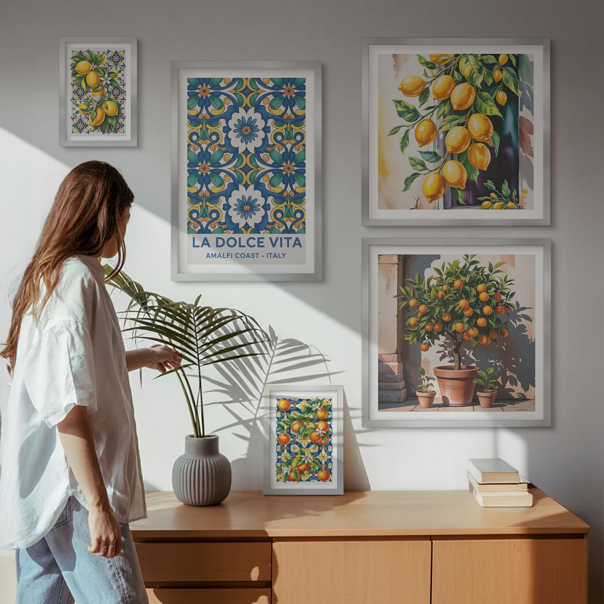 BILDER SET 5er Set - 50x50 cm & 20x30 cm & 40x60 cm Silberner Rahmen - Zitronenlimonade blaue Tür - Silberfarben, Kunststoff (40/60cm) - TULUP