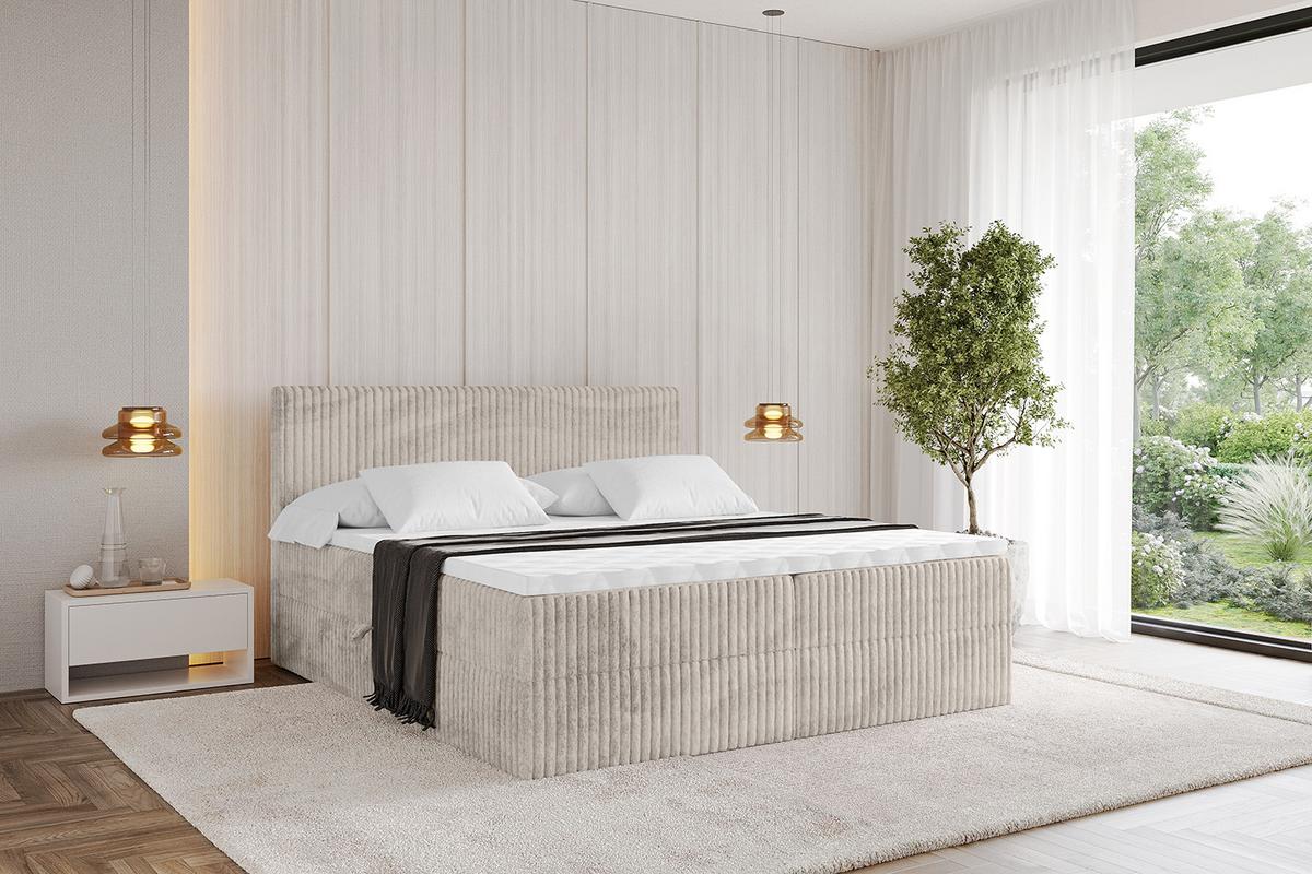 BOXBETT mit Matratze H3 und Lattenrost - TOLO - 200x200 Cord - Creme - Creme, Holzwerkstoff/Kunststoff (200/200cm) - ALTDECOR