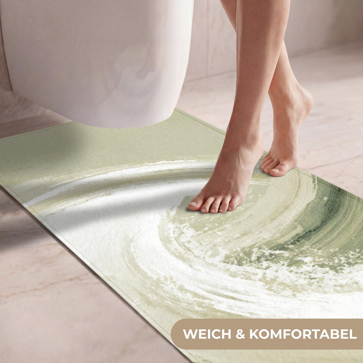 WC-VORLEGER Abstrakt - Pinselstriche - Wellen - Grün Toilettenvorleger 60x120 cm - Mintgrün, Textil (60/1cm) - OnlyWow