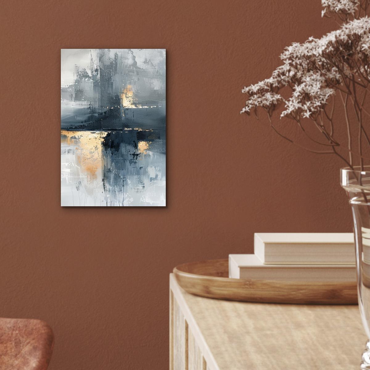 METALLBILD Kunst - Grau - Gold - Abstrakt 20x30 cm - Dunkelgrau, Metall (20/30cm) - MuchoWow