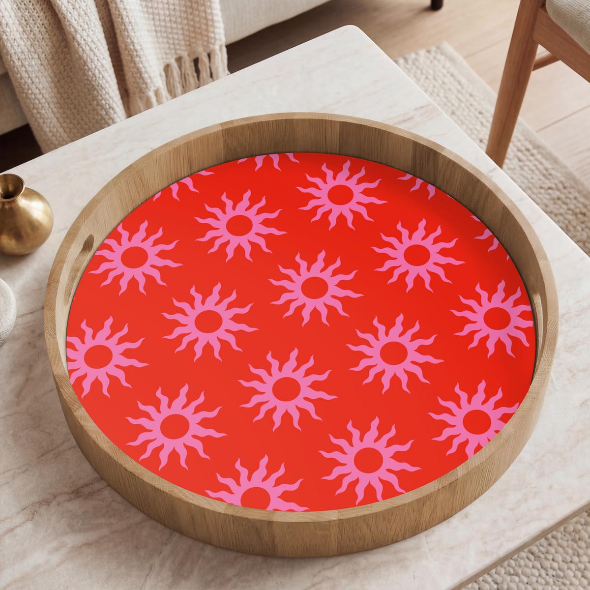 TABLETT Sonnen - Rot - Rosa - Muster - Sommer 50x50 cm - Rot, Holz (50/5/5cm) - OnlyWow
