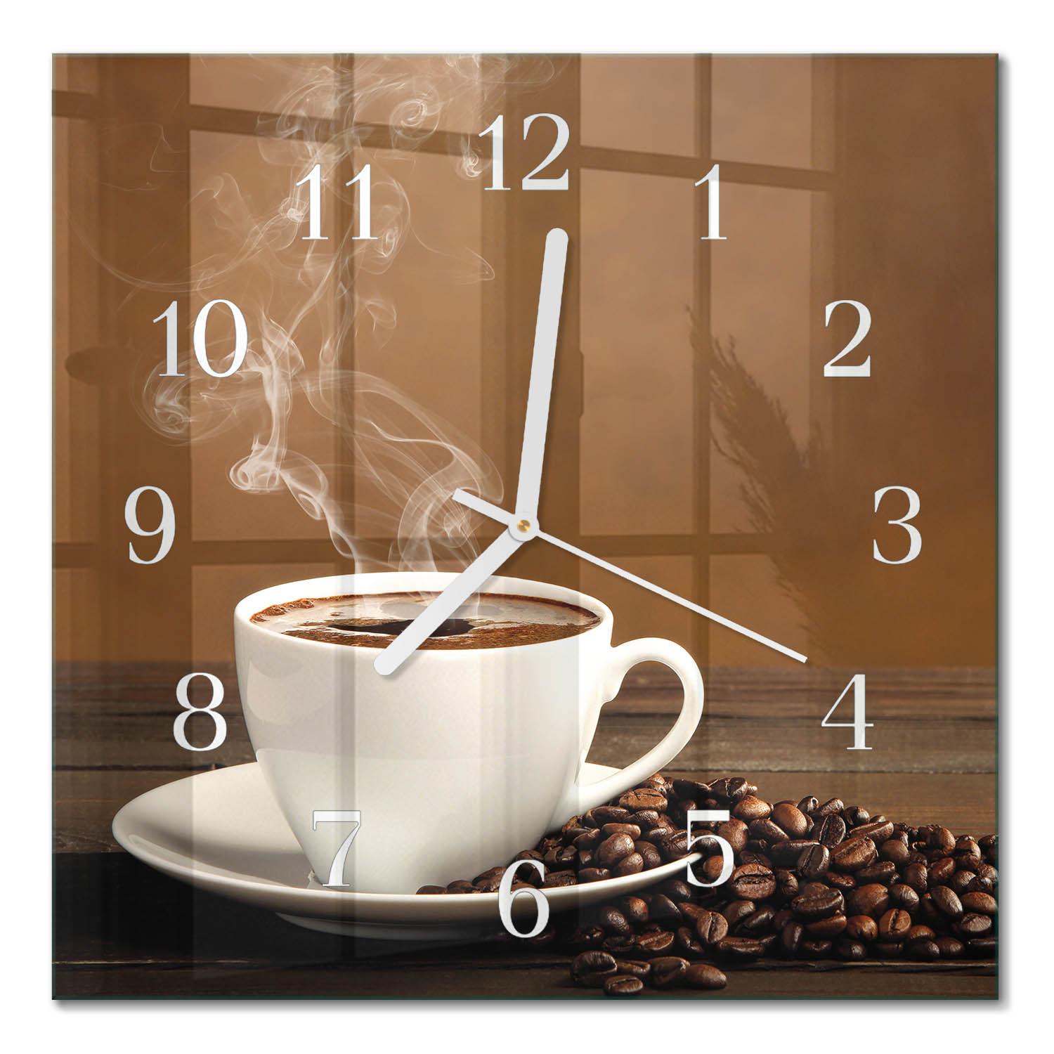 WANDUHR aus Glas 30x30 cm - Kaffee - Braun, Glas (30/30/0.4cm) - TULUP