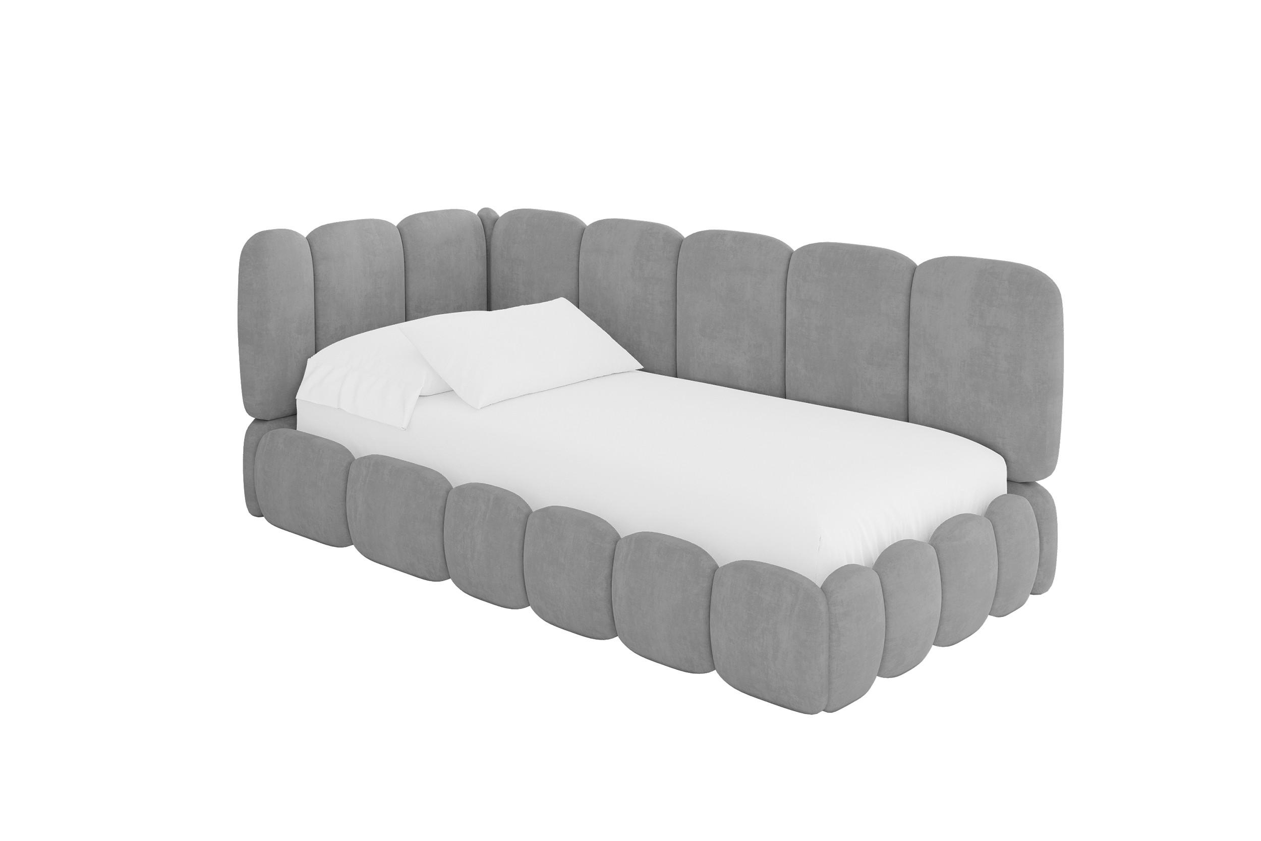 EINZELLBETT Jugendbett mit Bettkasten, Rechts - AVRY 80x200 Grau - Silberfarben, Holzwerkstoff/Textil (80/200cm) - ALTDECOR
