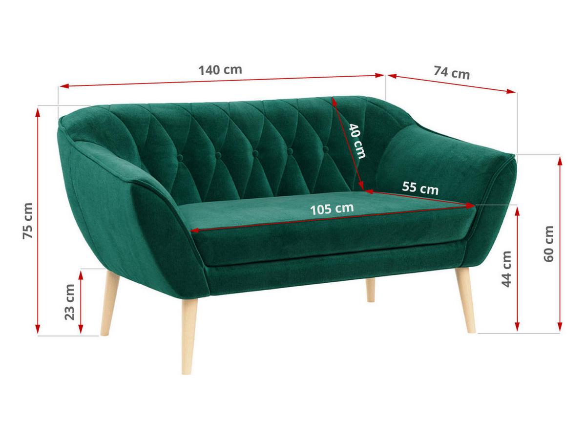 SOFA Pirs 2 Sitzer Velvet Dunkelgrün - Dunkelgrün/Braun, Holz/Textil (140/75/74cm) - MKS