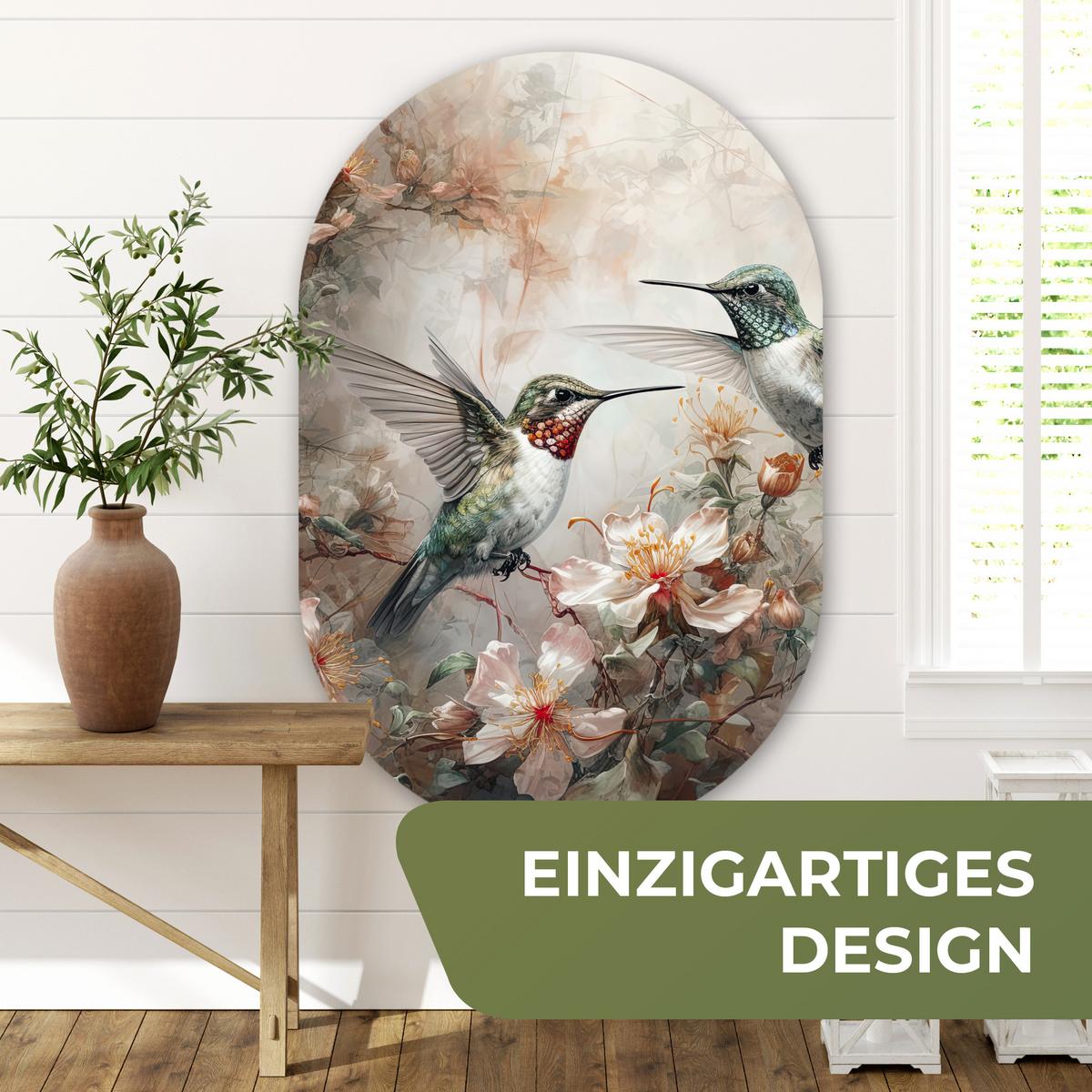 WANDBILD Kolibri - Vögel - Blumen - Pflanzen Deko Groß 80x120 cm - Hellgrün, Kunststoff (80/120cm) - MuchoWow