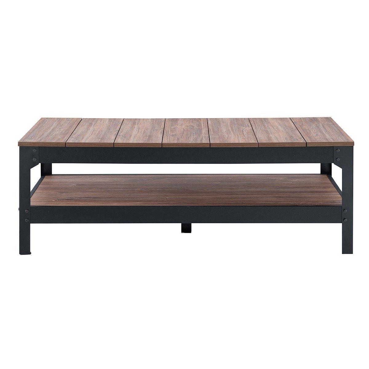 COUCHTISCH aus schwarzem Metall und Holz - L117cm - Schwarz, Holzwerkstoff (117.3/60/40cm) - Calicosy
