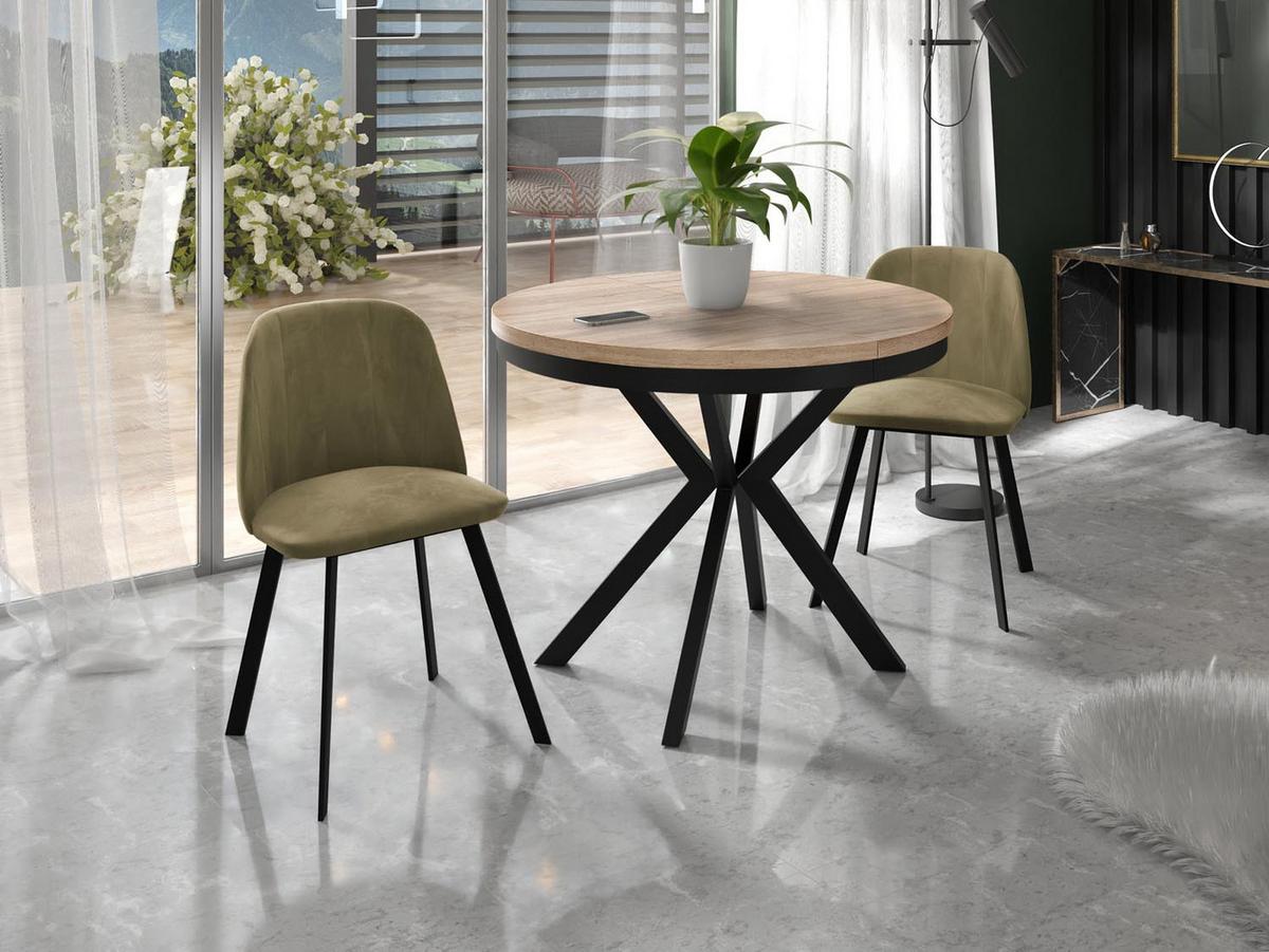ESSTISCH Ross runder ausziehbarer, Sonoma Eiche 120-200/120/76 cm - Schwarz/Sonoma Eiche, Holzwerkstoff/Metall (120/200/76cm) - WFL GROUP