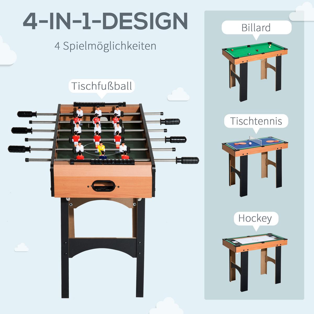 4-IN-1 Mini Multispieltisch mit Tischfußball Tischhockey Tischtennis Billard - Multicolor, Holzwerkstoff (78/92cm) - HOMCOM