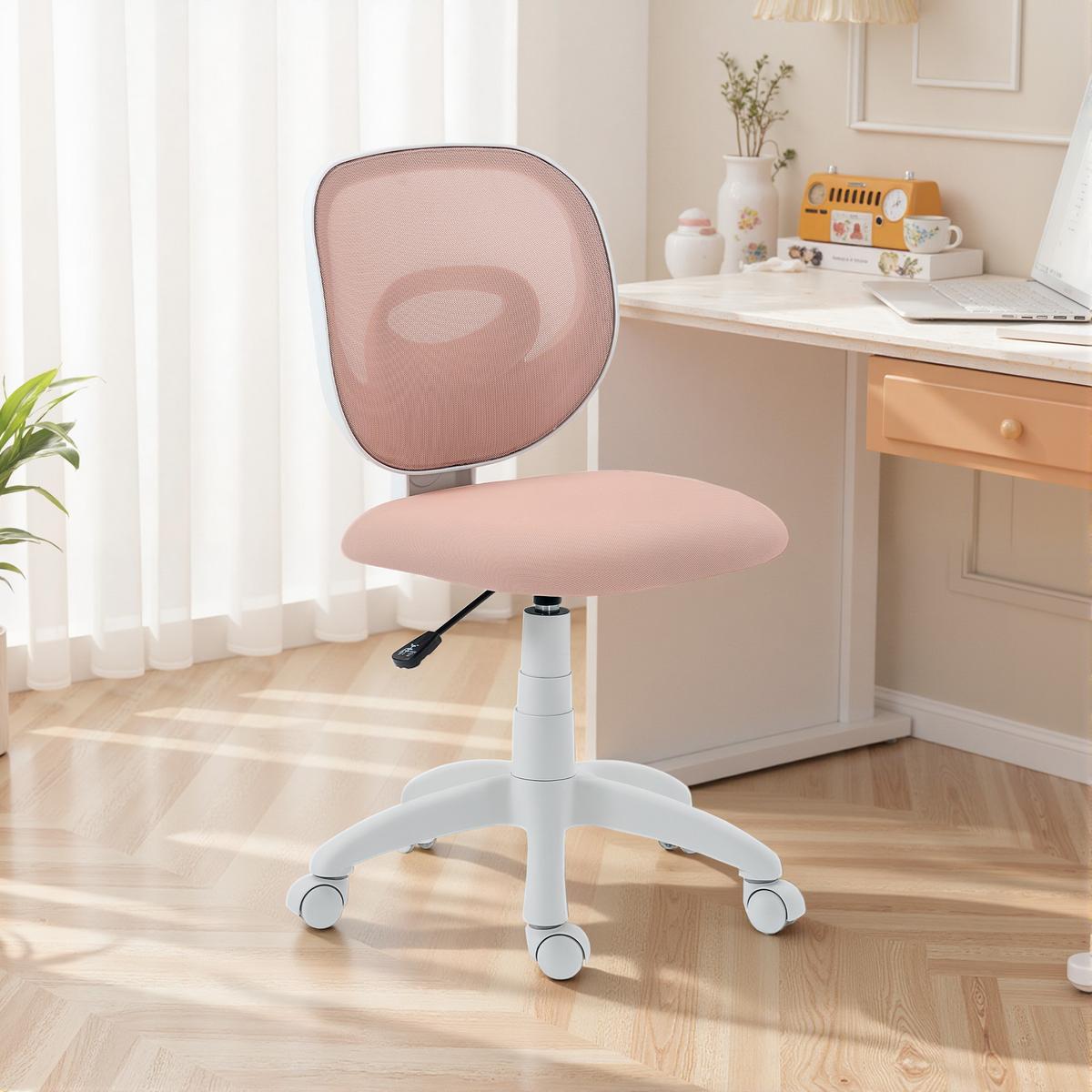BÜROSTUHL Ergonomischer Schreibtischstuhl mit C-förmiger Rückenstütze, Rosa - Rosa/Weiß, Textil (53/89/59.5cm) - HOMCOM