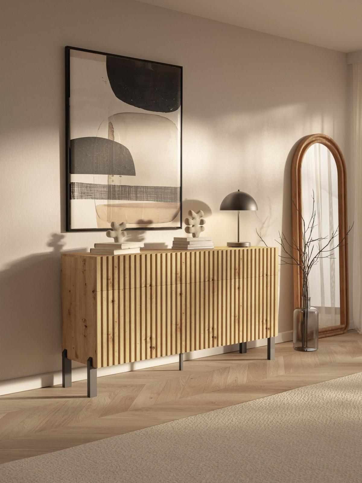 SIDEBOARD Telire 3-türig Artisan Eiche-Optik, 154 cm - Eichefarben/Beige, Holzwerkstoff/Metall (154/80.4/34cm) - Selsey