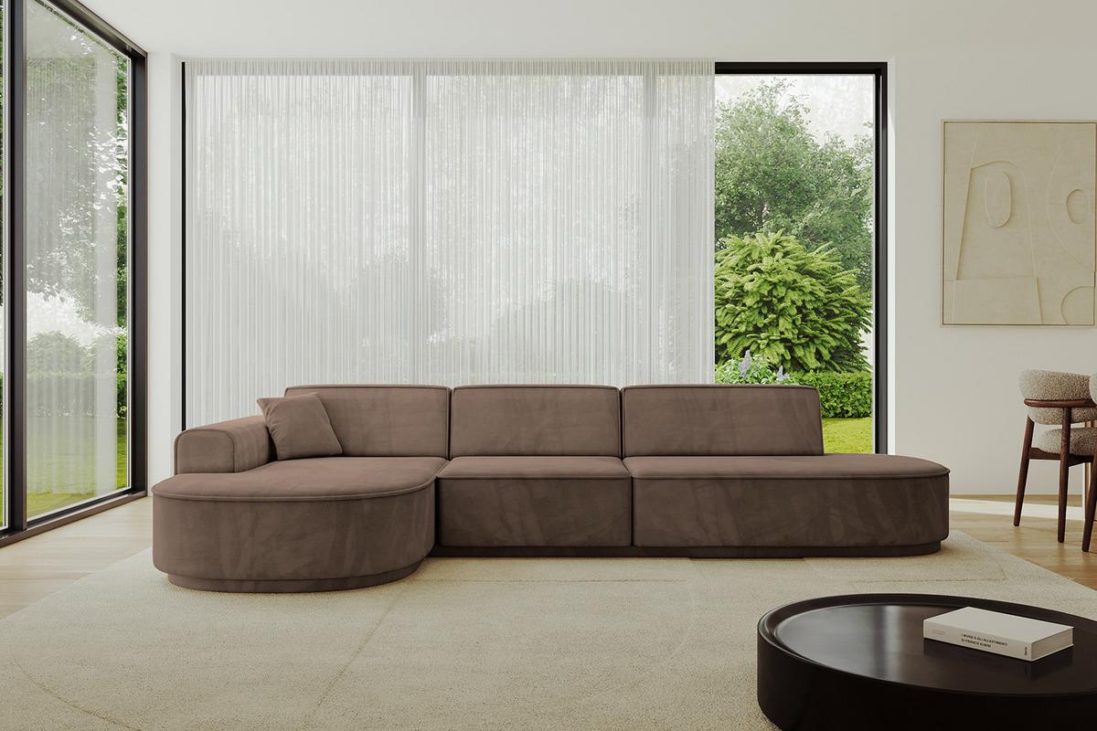 ECKSOFA Ottomane Links MARI-L2-v3 - 328x171x83 cm Braun Velours - Schwarz/Braun, Holzwerkstoff/Kunststoff (328/171cm) - ALTDECOR