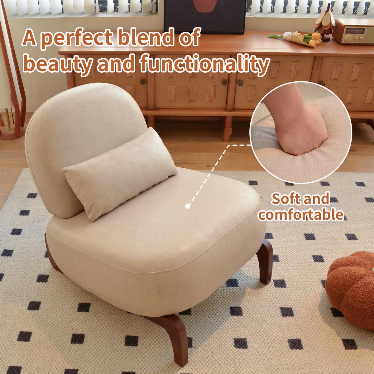 SESSEL Samt Camel Armlos Holzbeine Lounge Lesesessel Wohnzimmer - Hellbraun, Textil (86.9/69.9/72.1cm) - Urban Meuble