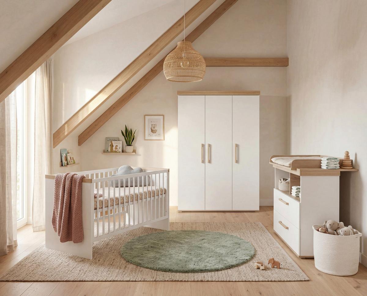 KINDERBETT Jimmy Weiß / Eiche - Eichefarben/Weiß, Holzwerkstoff (70/140cm) - Roba