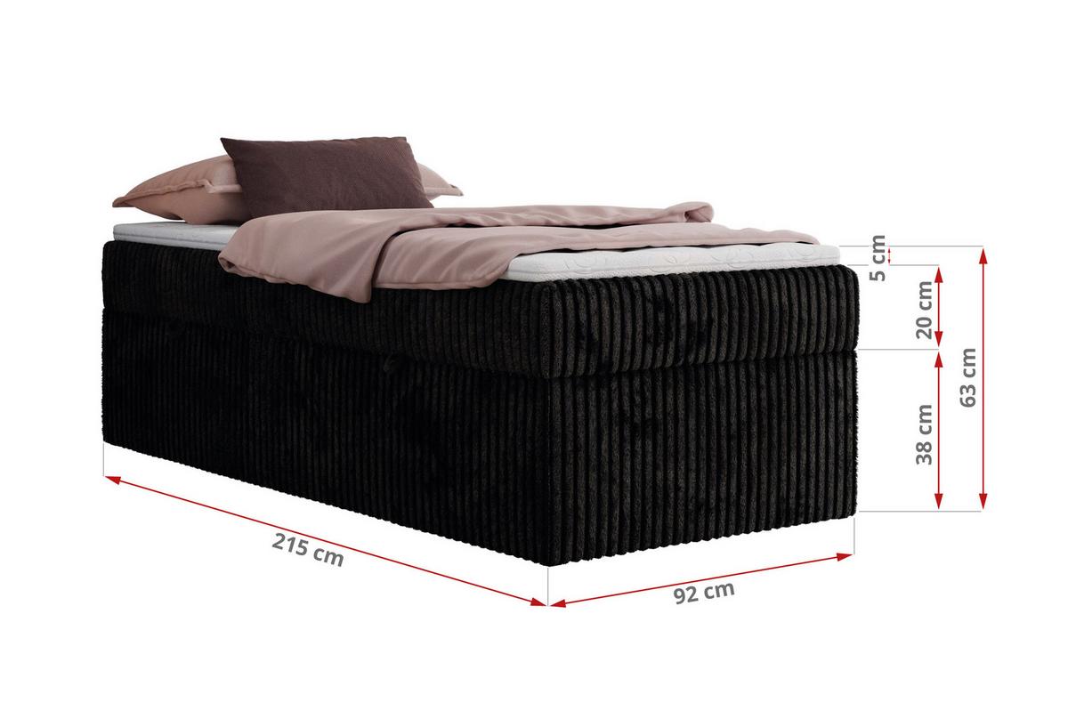 BOXBETT ZERO 90/200 - Schwarz Struktur - H3 - Topper T25 - Schwarz, Textil (90/200cm) - MKS