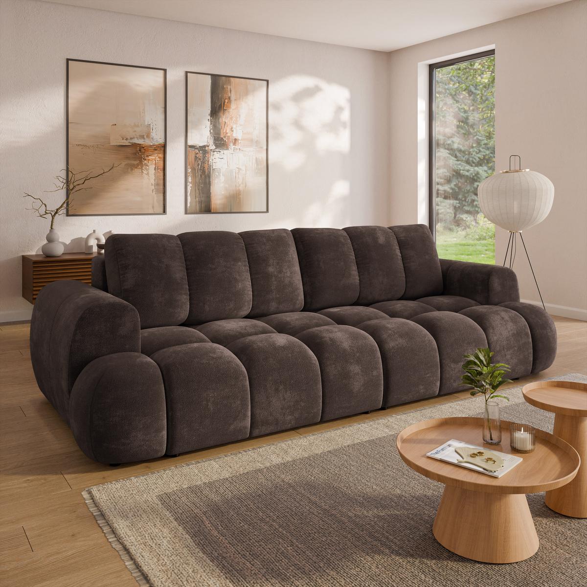 BETTSOFA DAFNE Braun Chenille-Stoff mit Schlaffunktion - Braun, Textil (300/88/113cm) - MASSENO