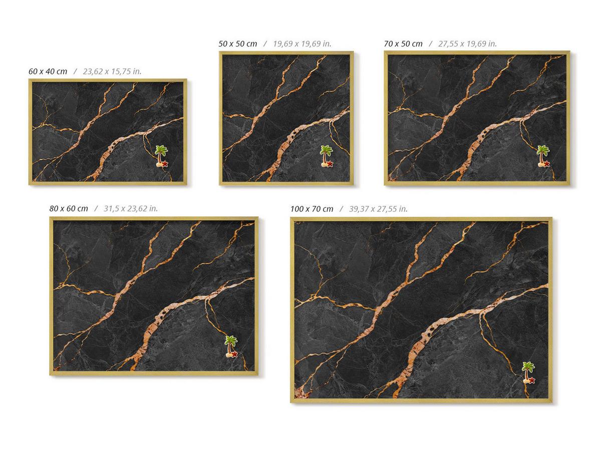 MAGNETTAFEL 60x40 cm Goldener Rahmen Verzierte Dunkle Marmoroptik - Schwarz Hochglanz, Metall (60/50/0.4cm) - TULUP