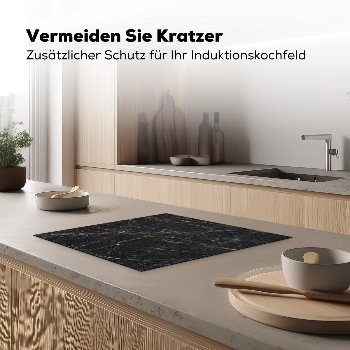HERDABDECKPLATTE Marmor - Schwarz - Gold - Grau - Marmorstruktur Herdabdeckung Induktionsfeld 60x52 cm - Goldfarben, Kunststoff (60/52/0.2cm) - MuchoWow