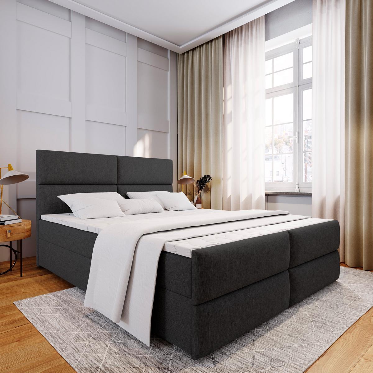 BOXBETT MULEN 140x200 cm mit Matratze und Topper - Schwarz - Schwarz, Holz (140/200cm) - MASSENO
