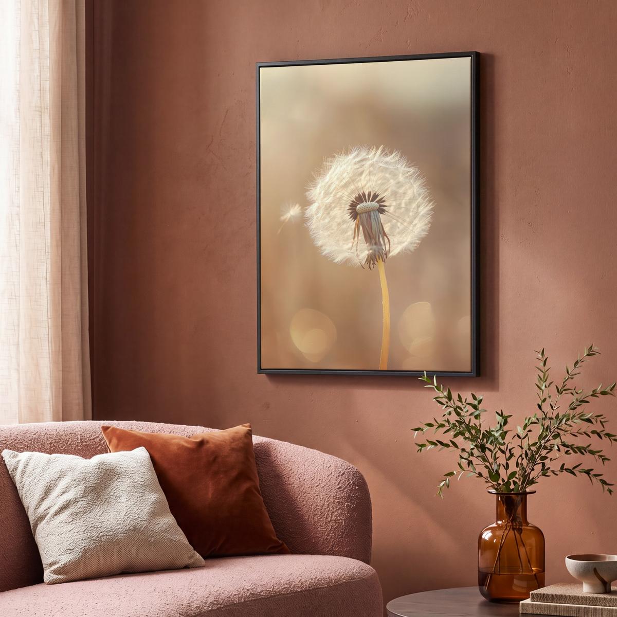 LEINWAND Bilder mit Rahmen - Löwenzahn - Beige - Natur - Blume - 70x100 - Hellbraun, Textil (70/100cm) - MuchoWow