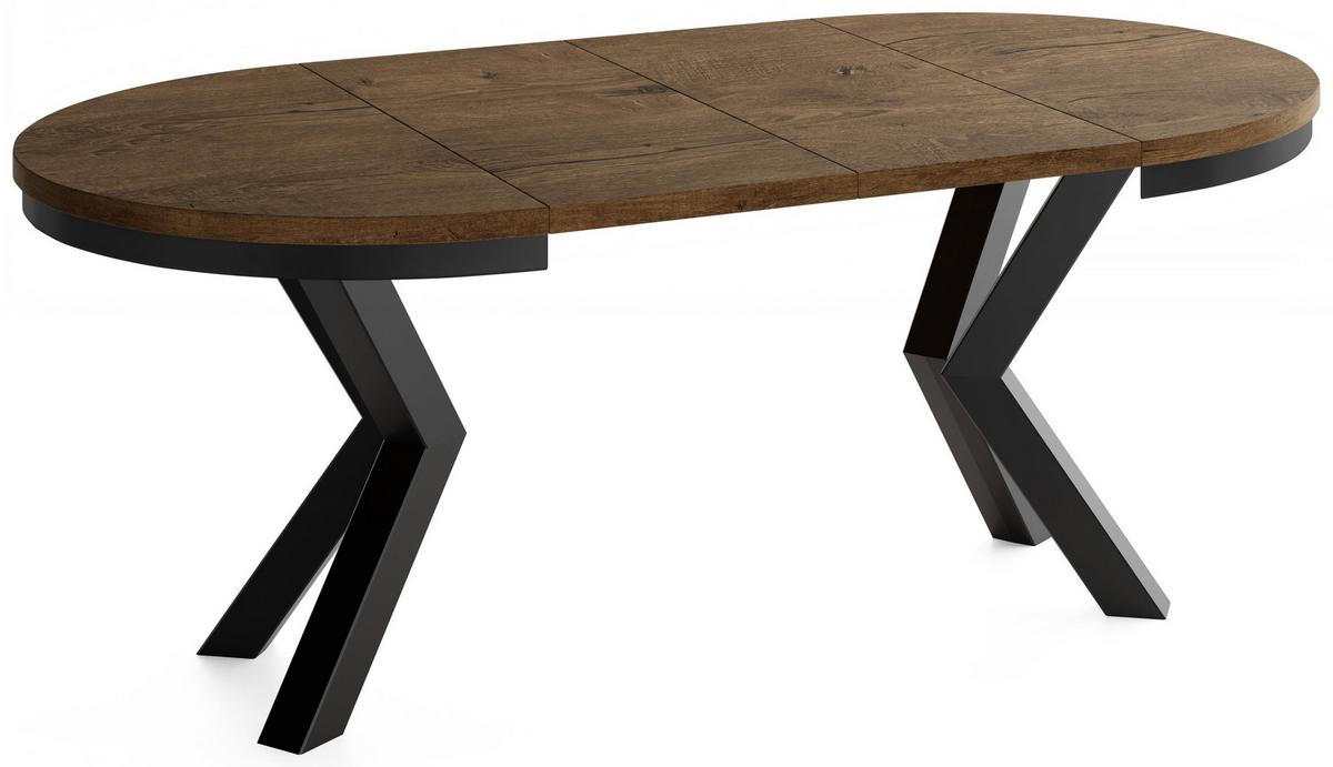 ESSTISCH Clara runder ausziehbarer, Eiche Braun Rustikal 100-180/100/76 cm - Alteiche/Schwarz, Holzwerkstoff/Metall (100/180/76cm) - WFL GROUP