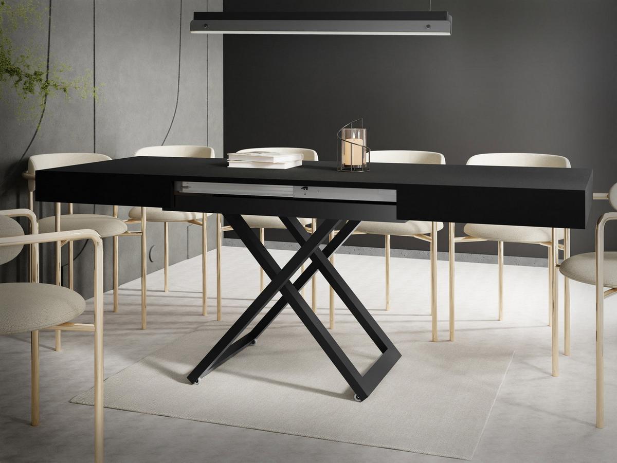 COUCHTISCH Cavetta U höhenverstellbar ausziehbar, Schwarz 120-200/80/27-76 cm - Schwarz, Holzwerkstoff/Metall (80/200/76cm) - WFL GROUP