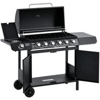 GASGRILL mit 6 Brennern 1 Seitenbrenner Schrank Multifunktion Metall Schwarz 135 x 50 x 100 cm - Schwarz, Metall (50/100/135cm) - Outsunny