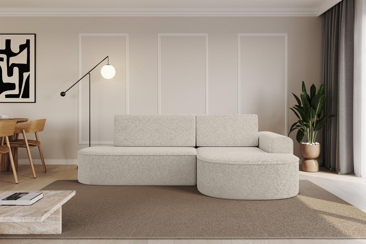 ECKSOFA mit Schlaffunktion und Bettkasten Ottomane Rechts MARI-L1-S - 283x167x73 cm Beige Tissu - Beige/Schwarz, Holzwerkstoff/Kunststoff (167/283cm) - ALTDECOR
