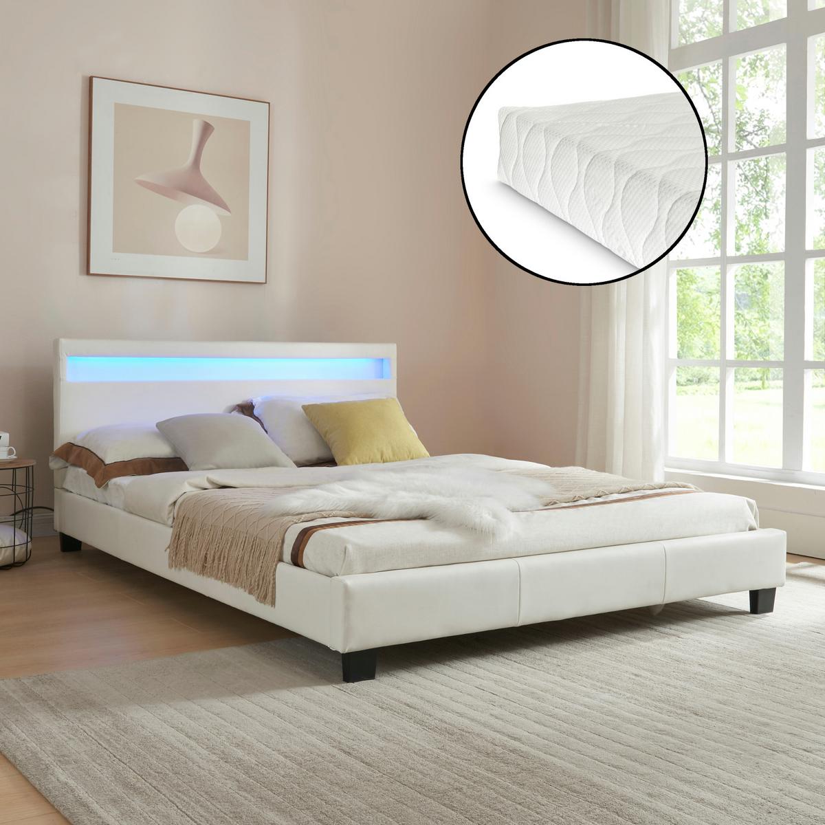 POLSTERBETT Paris mit Matratze und LED-Beleuchtung - Weiß, Textil (140/200cm) - Corium