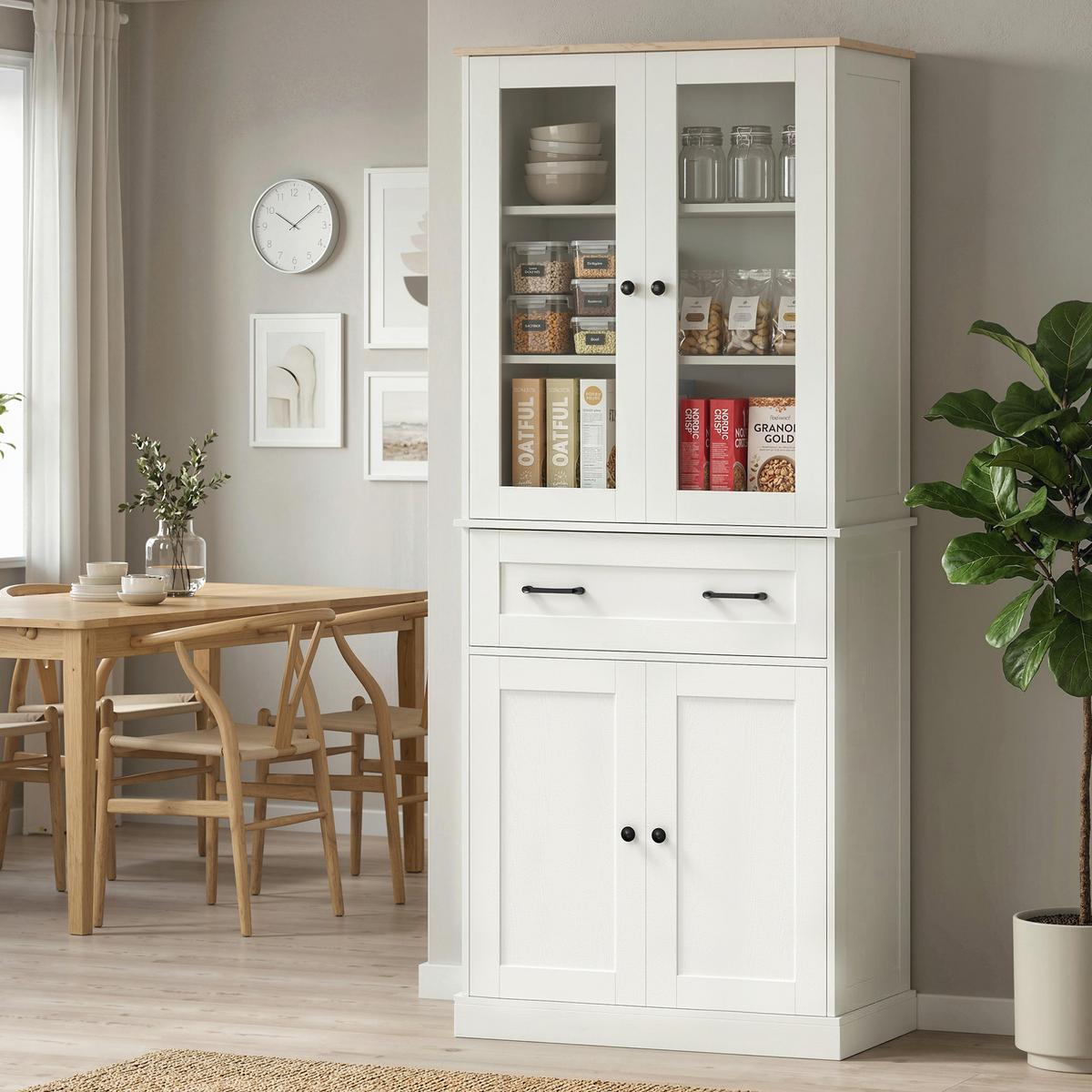 KÜCHENSCHRANK MDF Cremeweiß - Creme/Schwarz, Holzwerkstoff/Metall (40/182.5/76cm) - HOMCOM