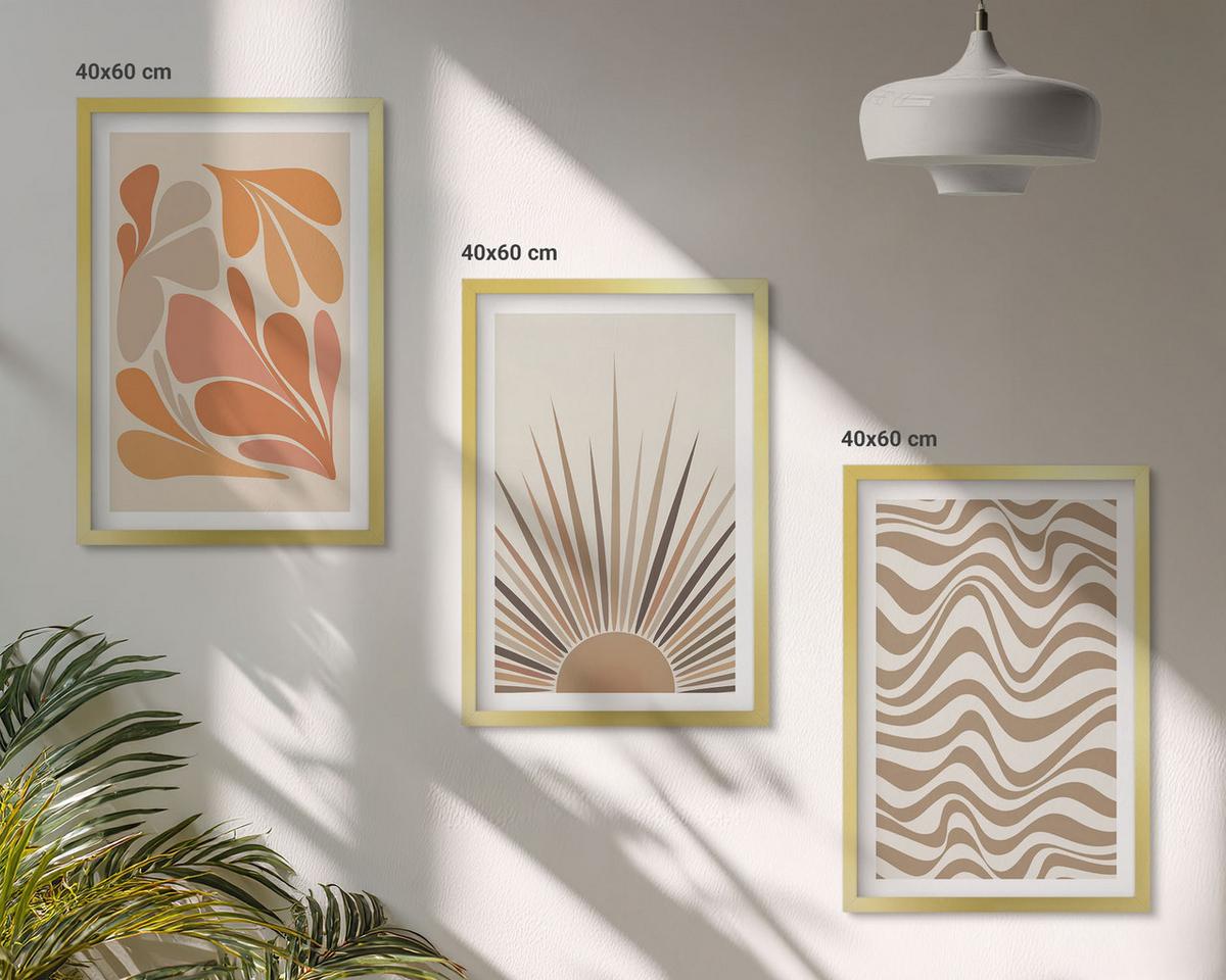 BILDER SET 3er Set - 40x60 cm Goldrahmen - Sonnen-Boho-Pastelltönen - Goldfarben, Kunststoff (40/60cm) - TULUP
