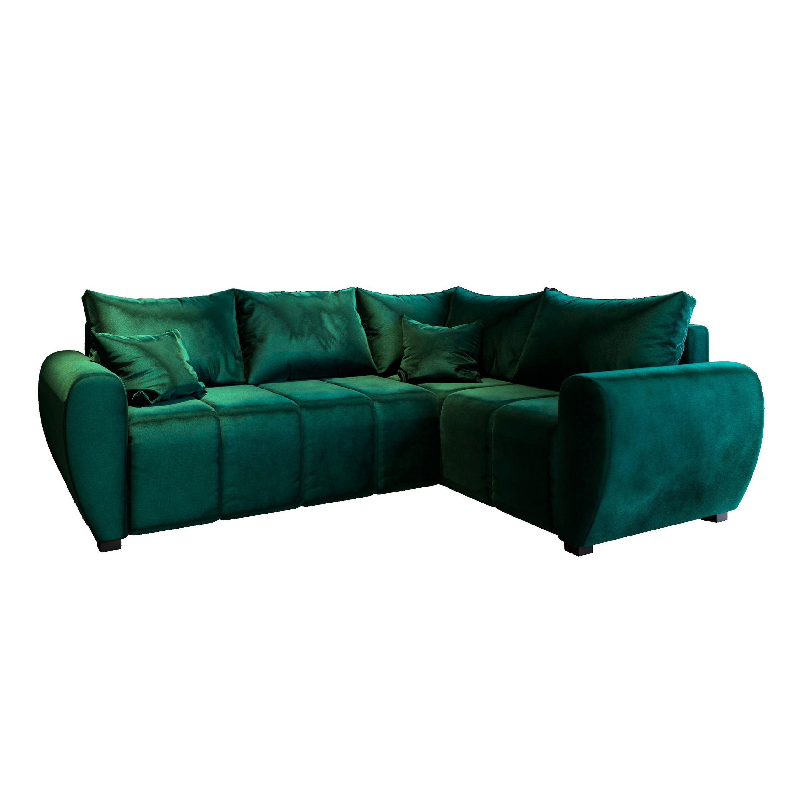 ECKSOFA MADISON L R-S Grün Plüsch-Stoff mit Schlaffunktion - Schwarz/Grün, Holz/Kunststoff (235/175cm) - MASSENO