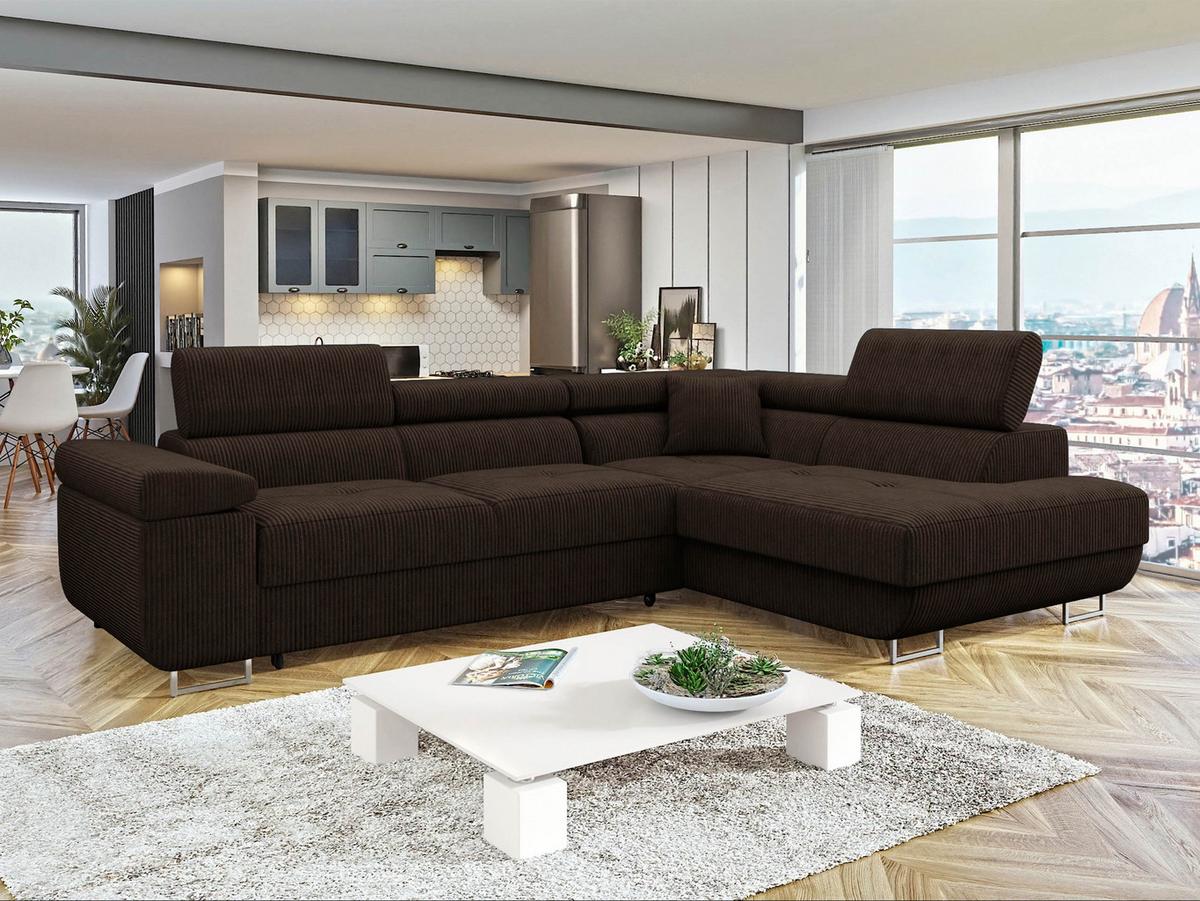 ECKSOFA Torezio Cord, Seite: Rechts - Nussbaumfarben, Holz/Textil (274/203cm) - MIRJAN24