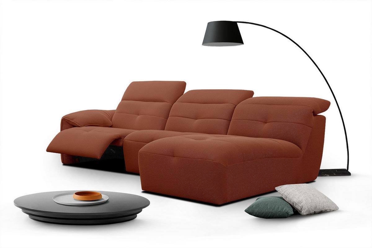 ECKSOFA TRENTO 4-Sitzer mit 1 Relaxfunktion, dunkelorange - Dunkelorange/Schwarz, Holzwerkstoff/Kunststoff (262/165cm) - Wozimo