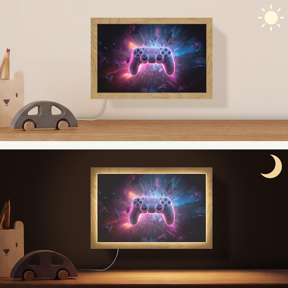 WANDLEUCHTE Controller - Neon - Explosion - Abstrakt 30x20 cm - Violett, Holzwerkstoff (30/20/8cm) - OnlyWow