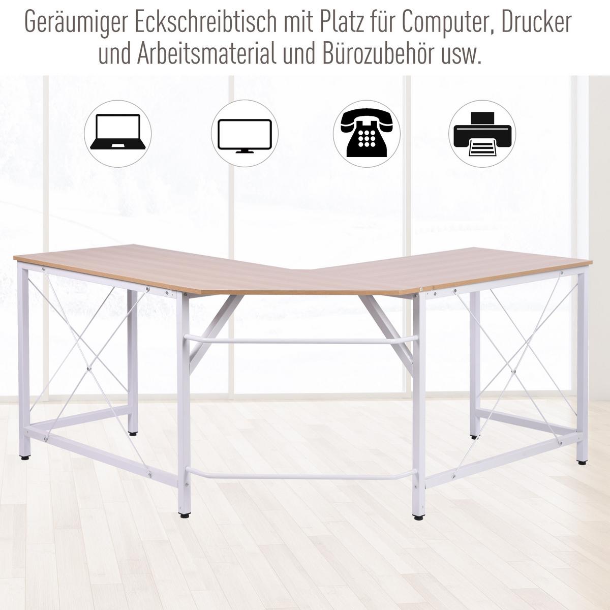 SCHREIBTISCH L-Form, MDF, Natur+Weiß - Naturfarben, Kunststoff (150/150/76cm) - HOMCOM