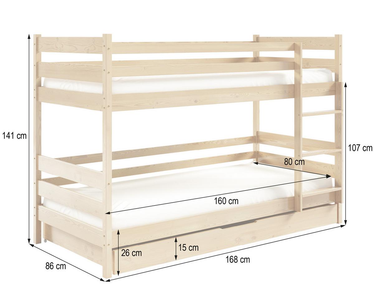 ETAGENBETT SIMBA mit Bettkasten 80x160 cm Weiß - Weiß, Holz (80/160cm) - MASSENO